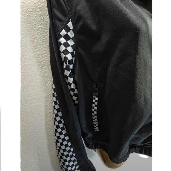 Vans Black White Checkered Zip Up Cropped Jacket Women’s Track Workout size L - Picture 4 of 6